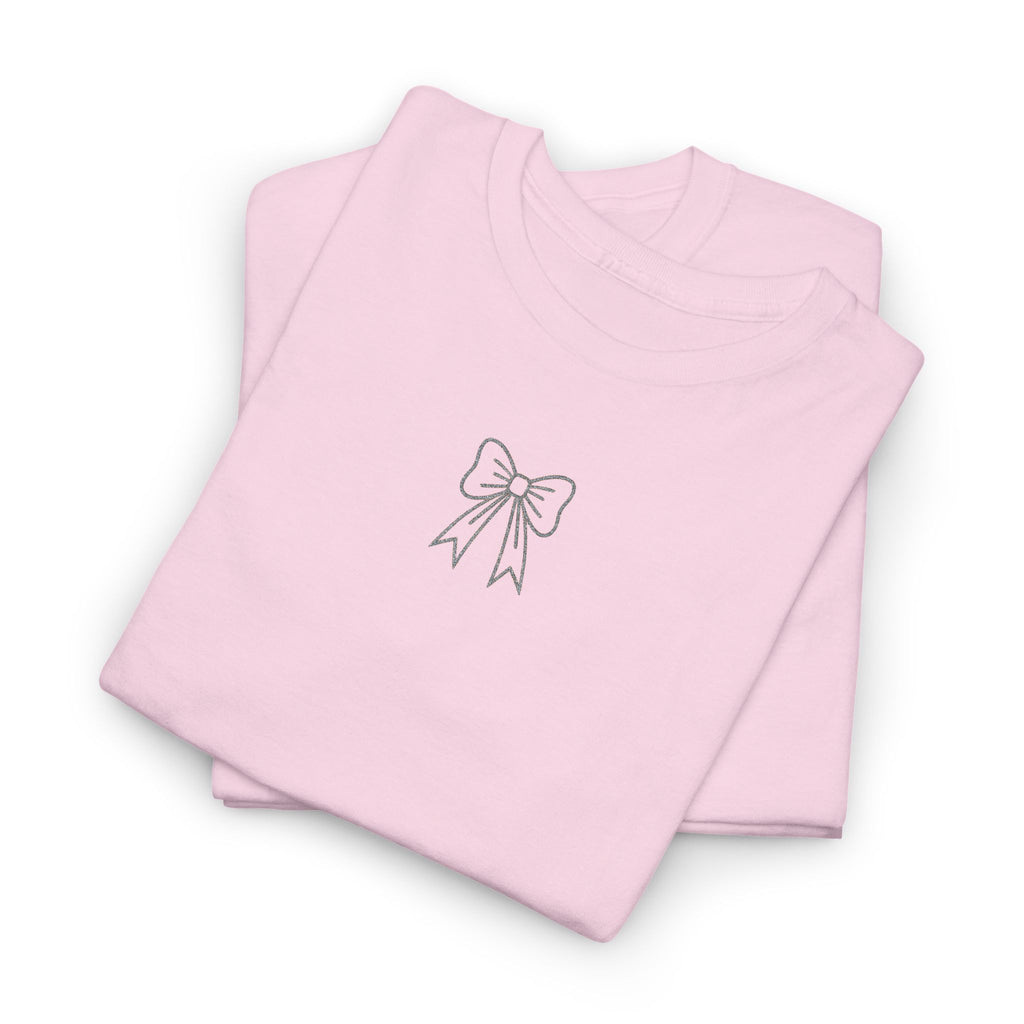 Minimalist Bow Graphic Tee – Cute Unisex T-Shirt, 100% Cotton Casual Wear (embroidered)