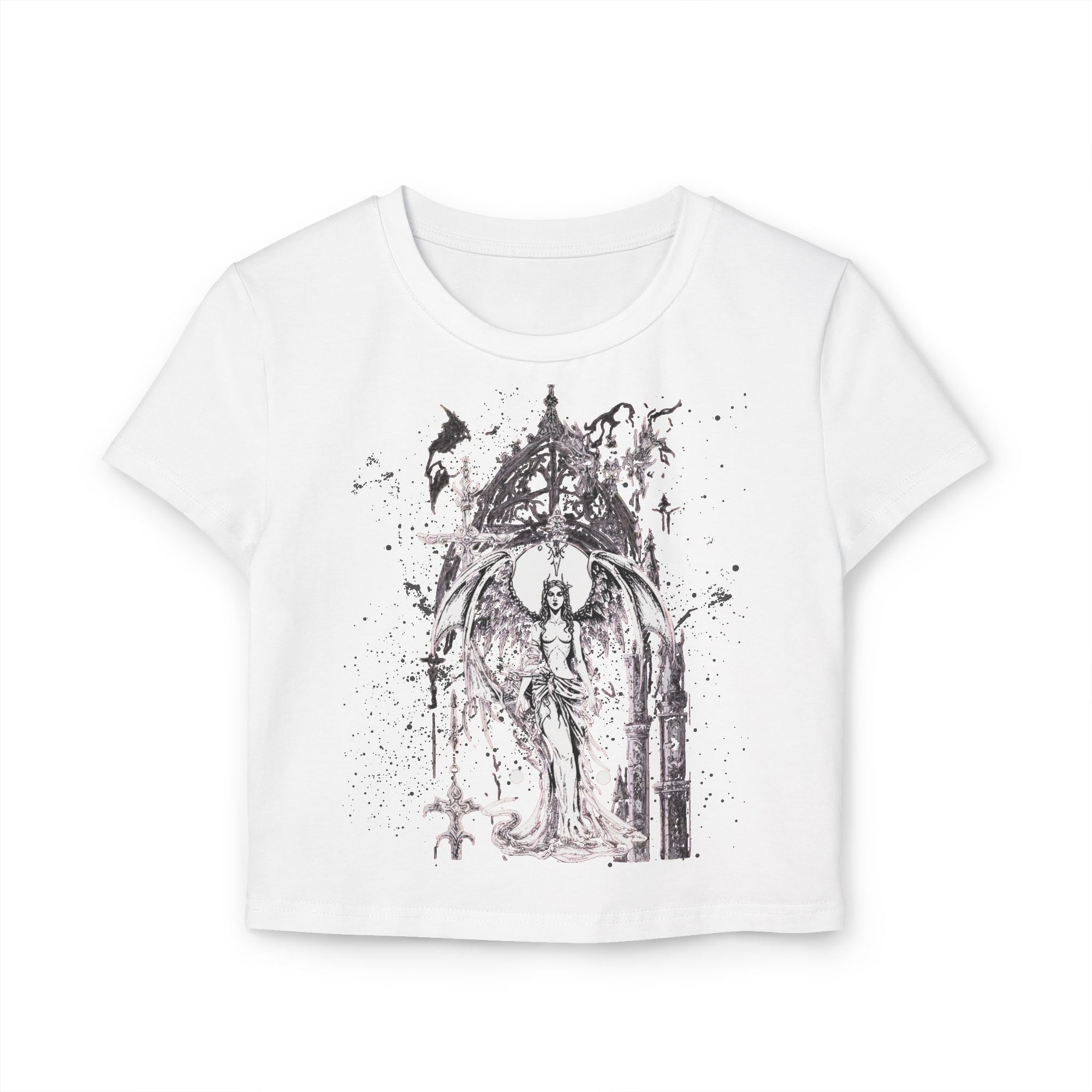Gothic Angel Baby Tee – Bold Art Meets Everyday Chic