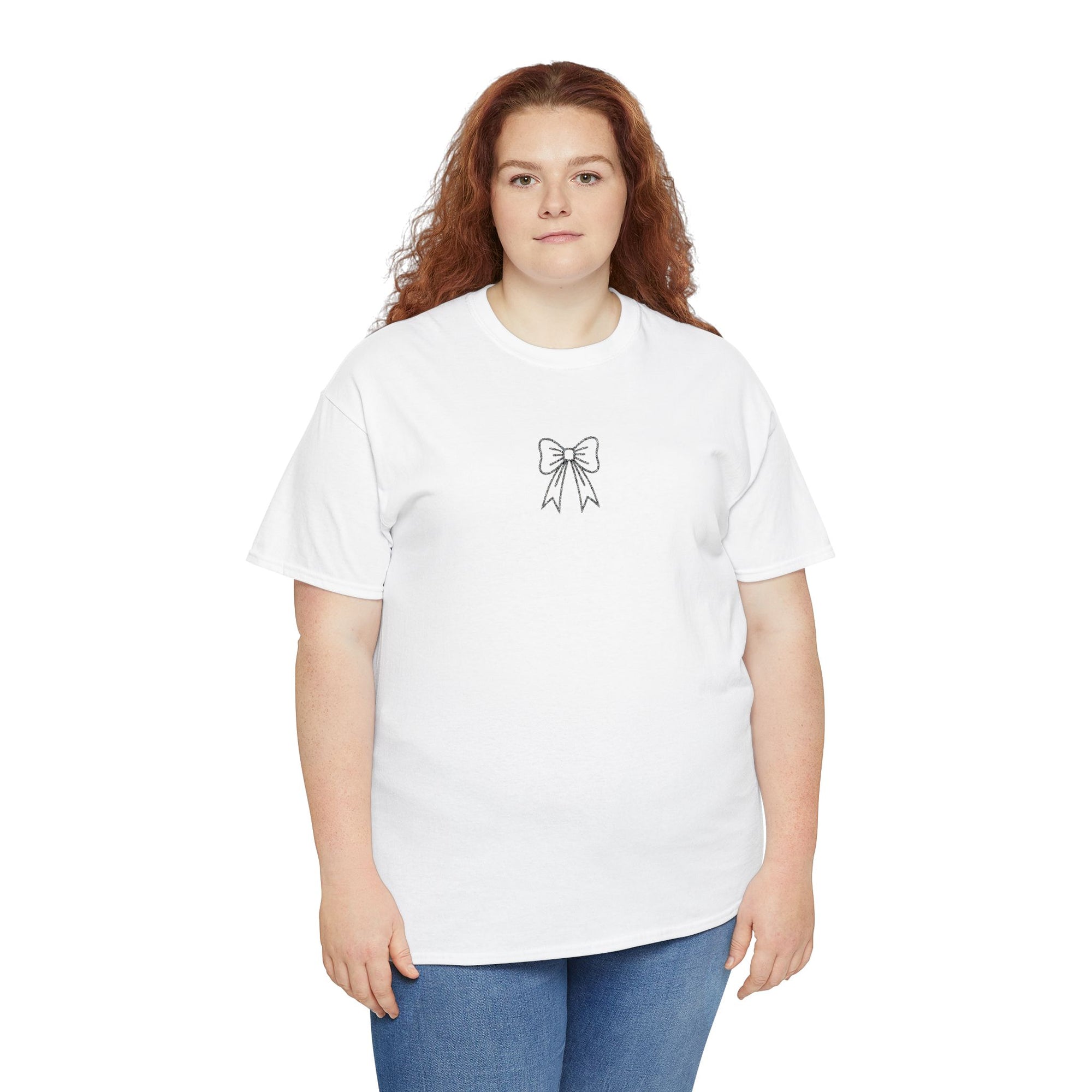 Minimalist Bow Graphic Tee – Cute Unisex T-Shirt, 100% Cotton Casual Wear (embroidered)