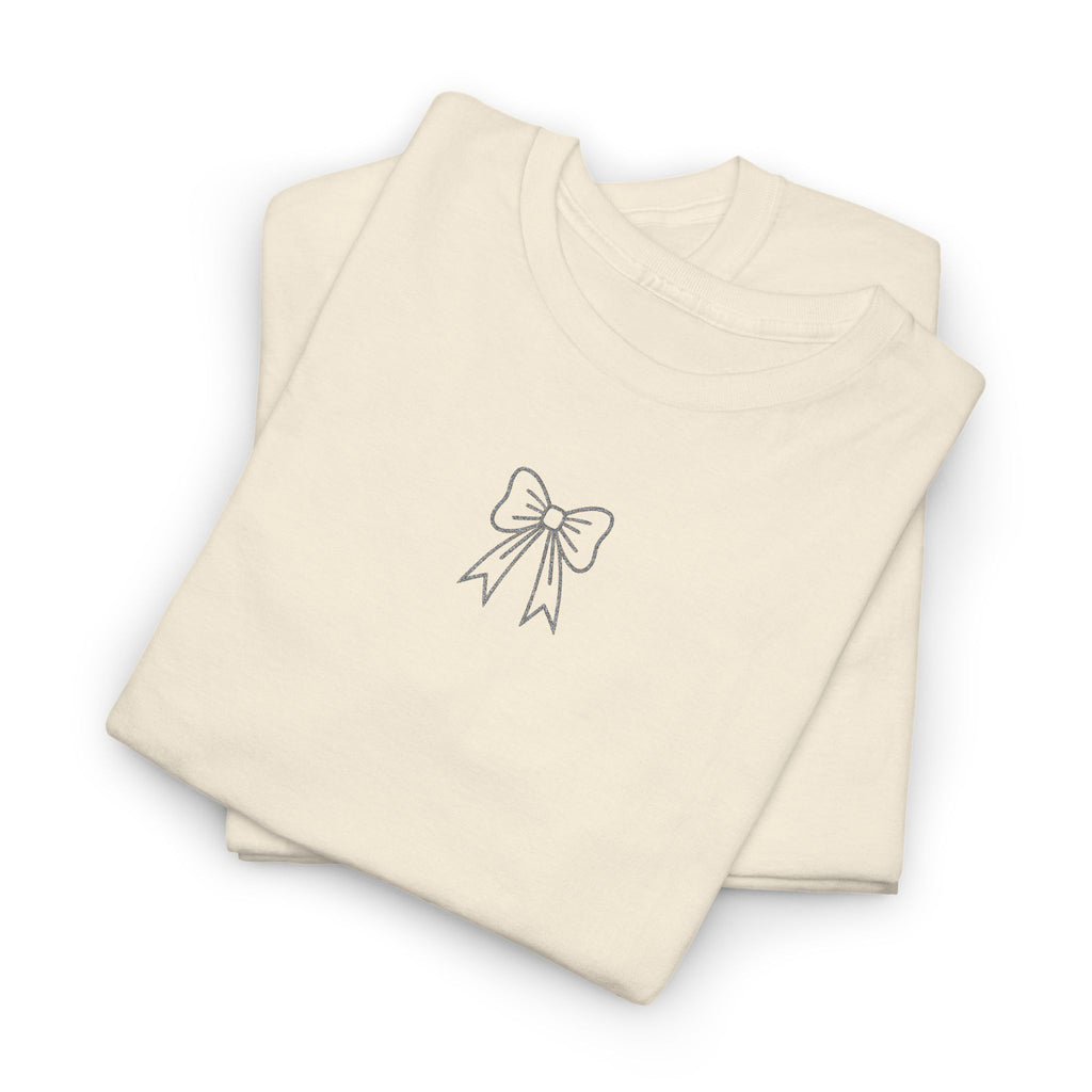 Minimalist Bow Graphic Tee – Cute Unisex T-Shirt, 100% Cotton Casual Wear (embroidered)