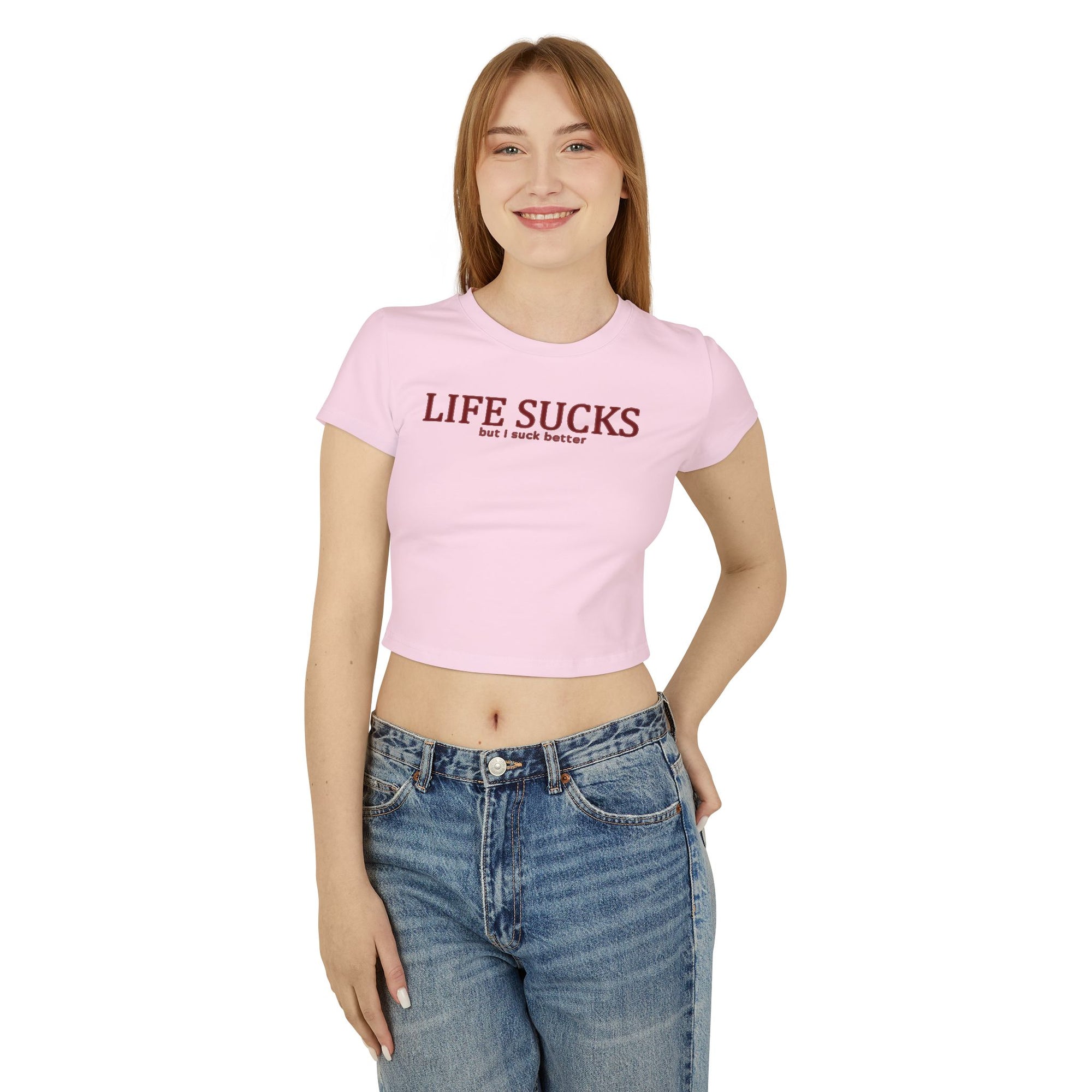 “Life Sucks but I Suck Better” Baby Tee – Bold Graphic Crop Top for Women