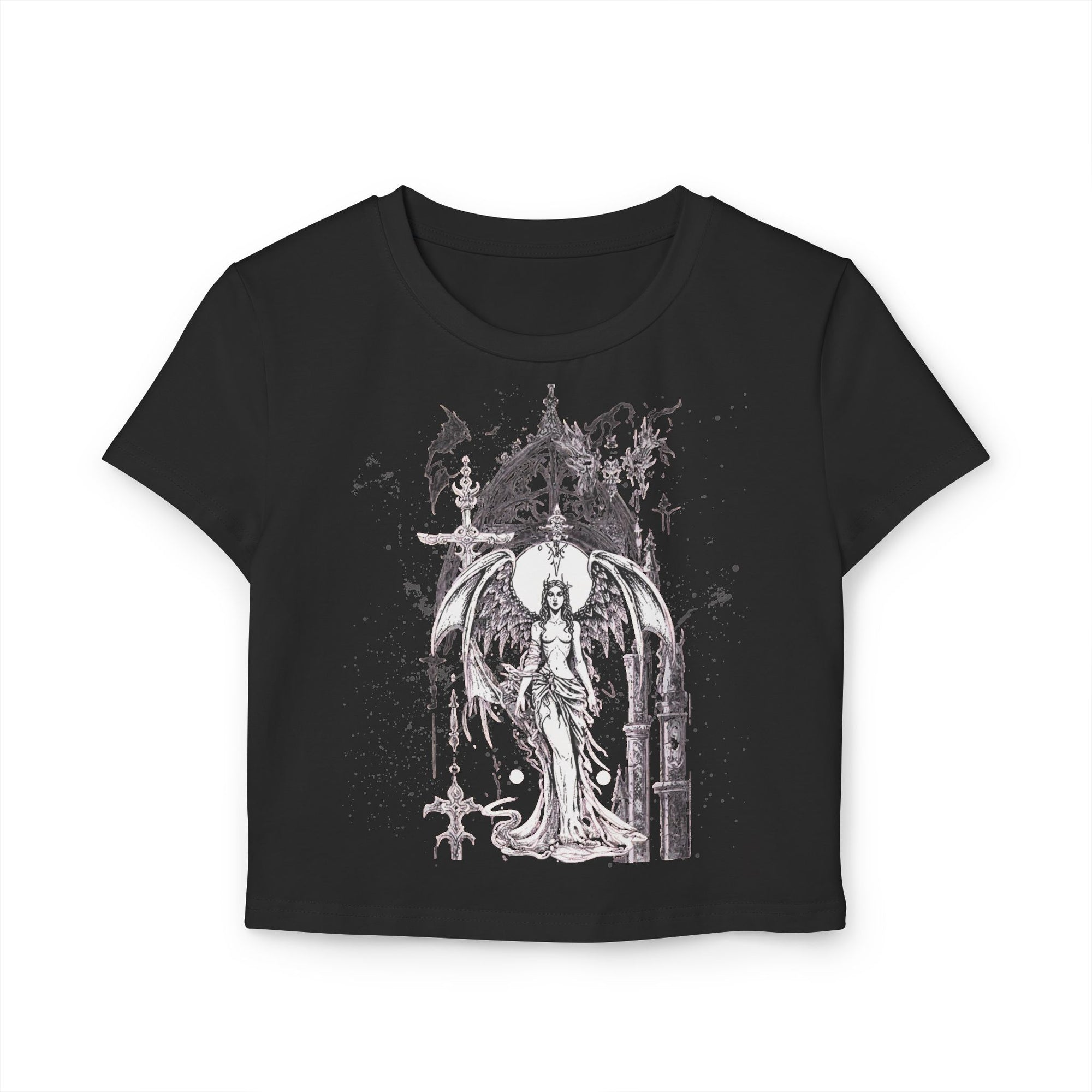 Gothic Angel Baby Tee – Bold Art Meets Everyday Chic