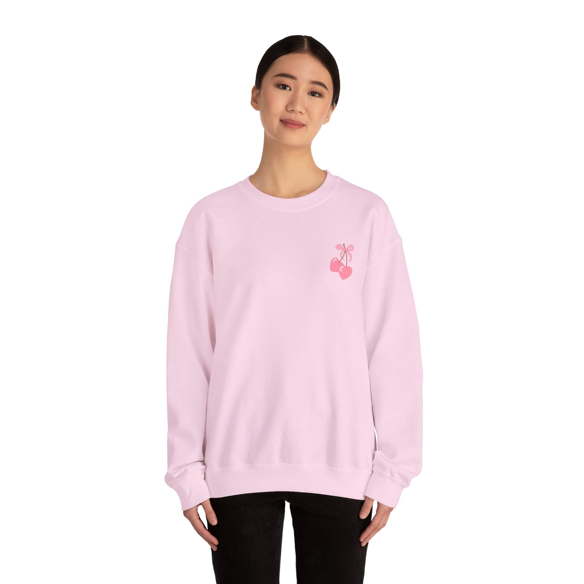 Coquette Era Crewneck Sweatshirt – Cute Cherry Print, Cozy Women's Sweater, Playful Casual Fashion