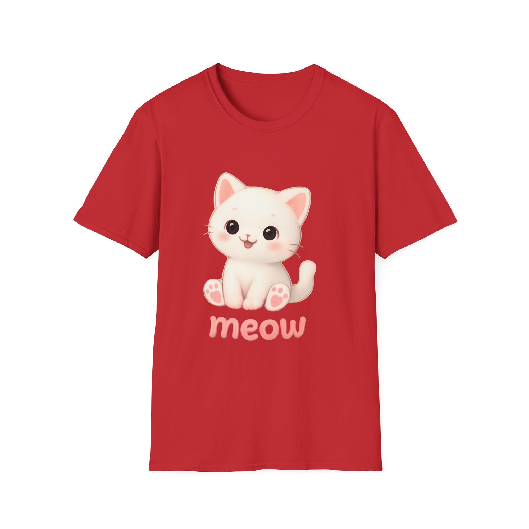 Cute Cat Meow T-Shirt – Unisex Softstyle Tee | Adorable Kitten Graphic for Kids & Adults | Perfect Gift for Cat Lovers