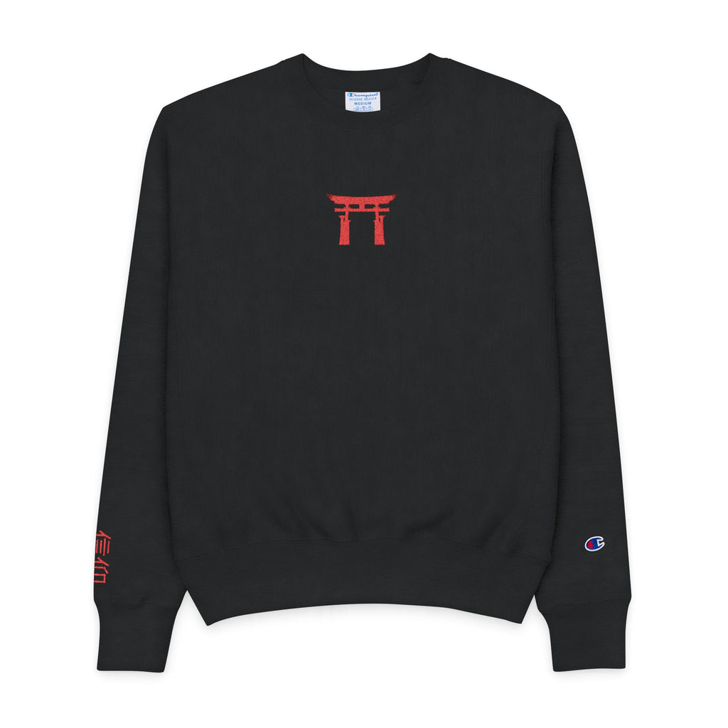 Men’s Torii Gate Sweatshirt with Japanese “Faith” Sleeve – Black Pullover