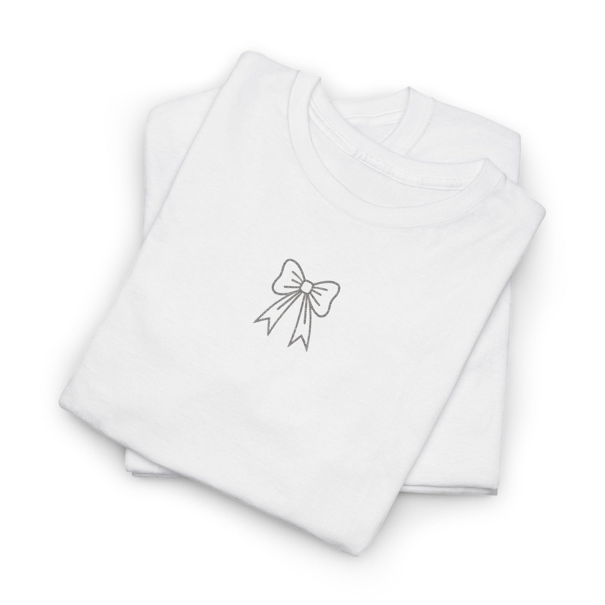 Minimalist Bow Graphic Tee – Cute Unisex T-Shirt, 100% Cotton Casual Wear (embroidered)