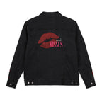 Embroidered Kiss Denim Jacket, Stylish Unisex Outerwear, Perfect Gift for Her, Trendy Fashion Statement, Valentines Day, Summer Style