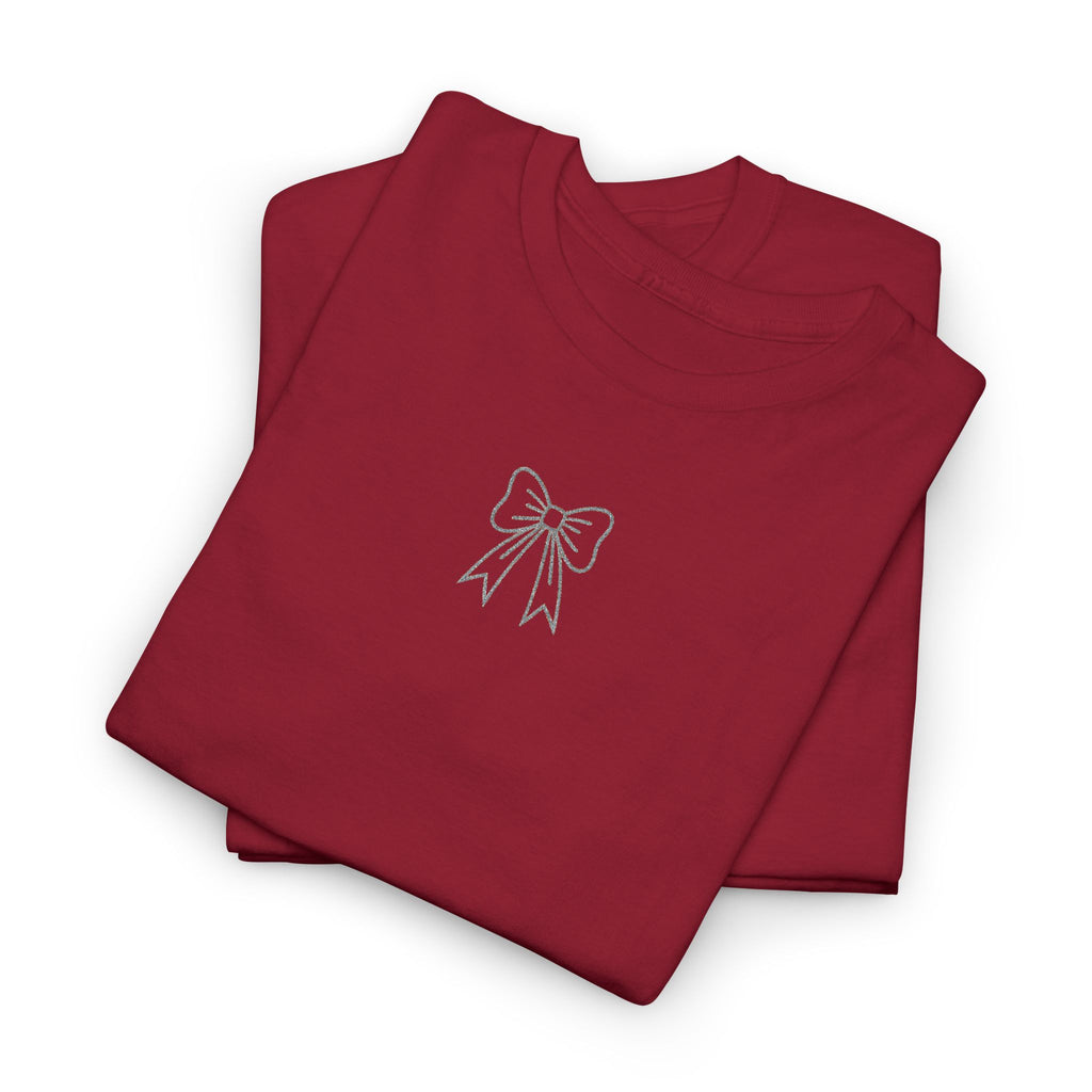 Minimalist Bow Graphic Tee – Cute Unisex T-Shirt, 100% Cotton Casual Wear (embroidered)