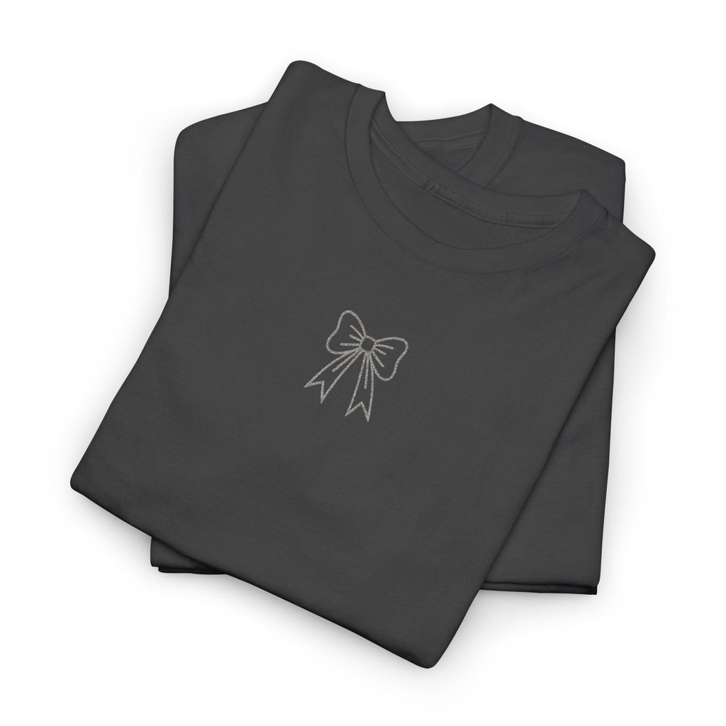 Minimalist Bow Graphic Tee – Cute Unisex T-Shirt, 100% Cotton Casual Wear (embroidered)