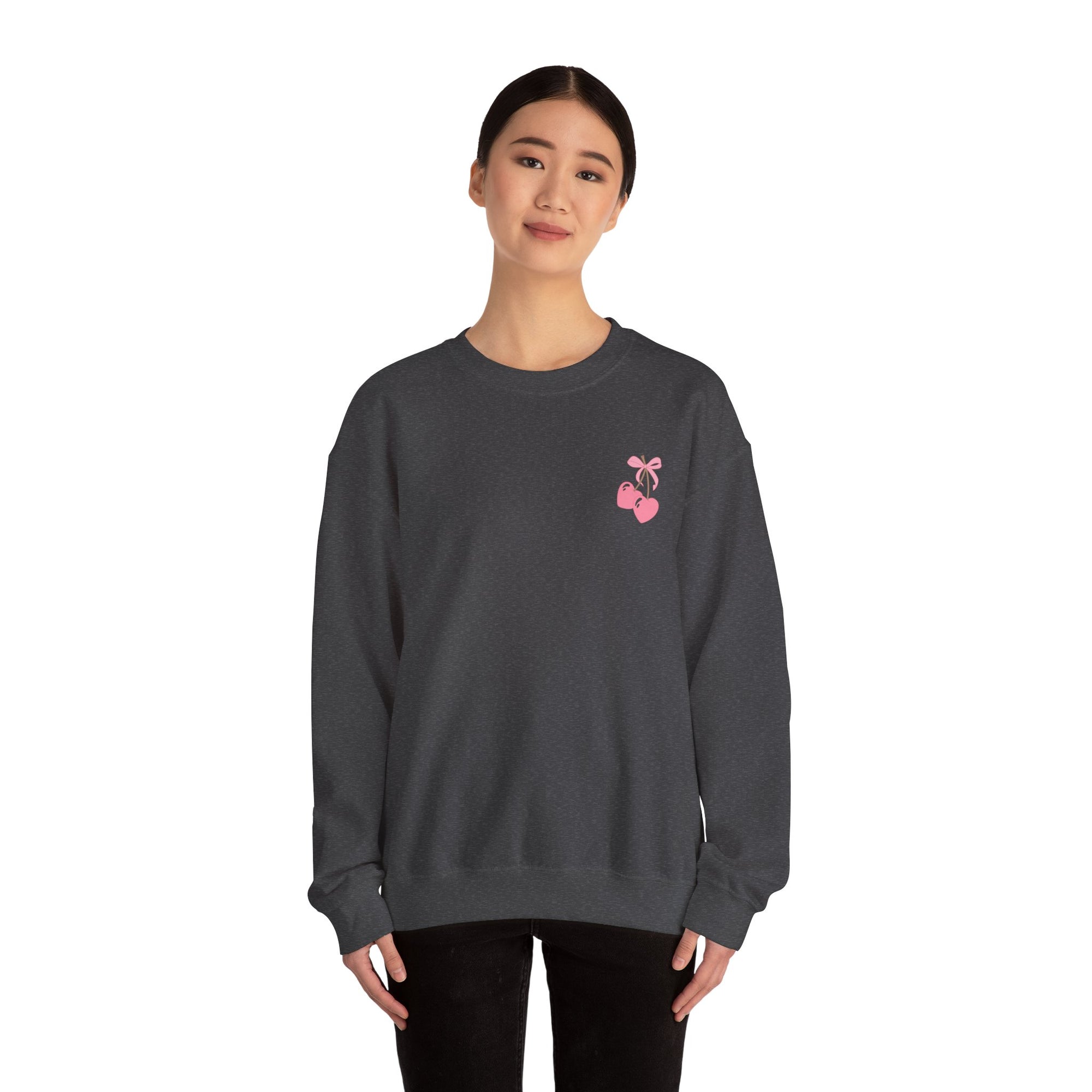 Coquette Era Crewneck Sweatshirt – Cute Cherry Print, Cozy Women's Sweater, Playful Casual Fashion