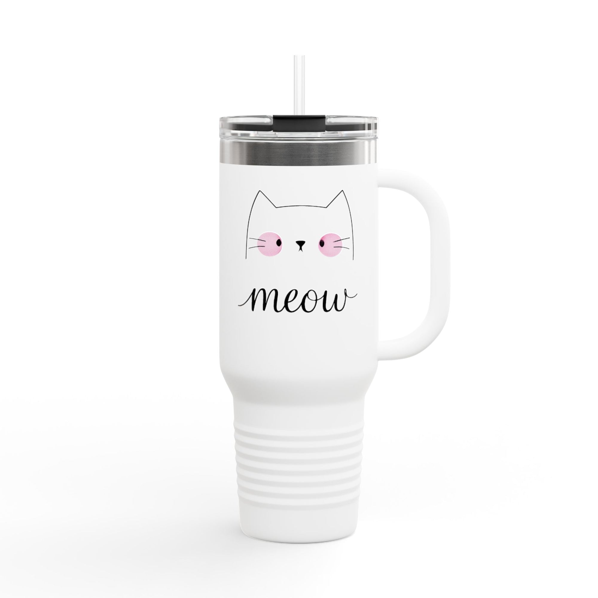 Cute Cat Insulated Travel Mug with Handle | Stainless Steel Tumbler for Coffee & Tea | Leak-Proof Gift for Cat Lovers