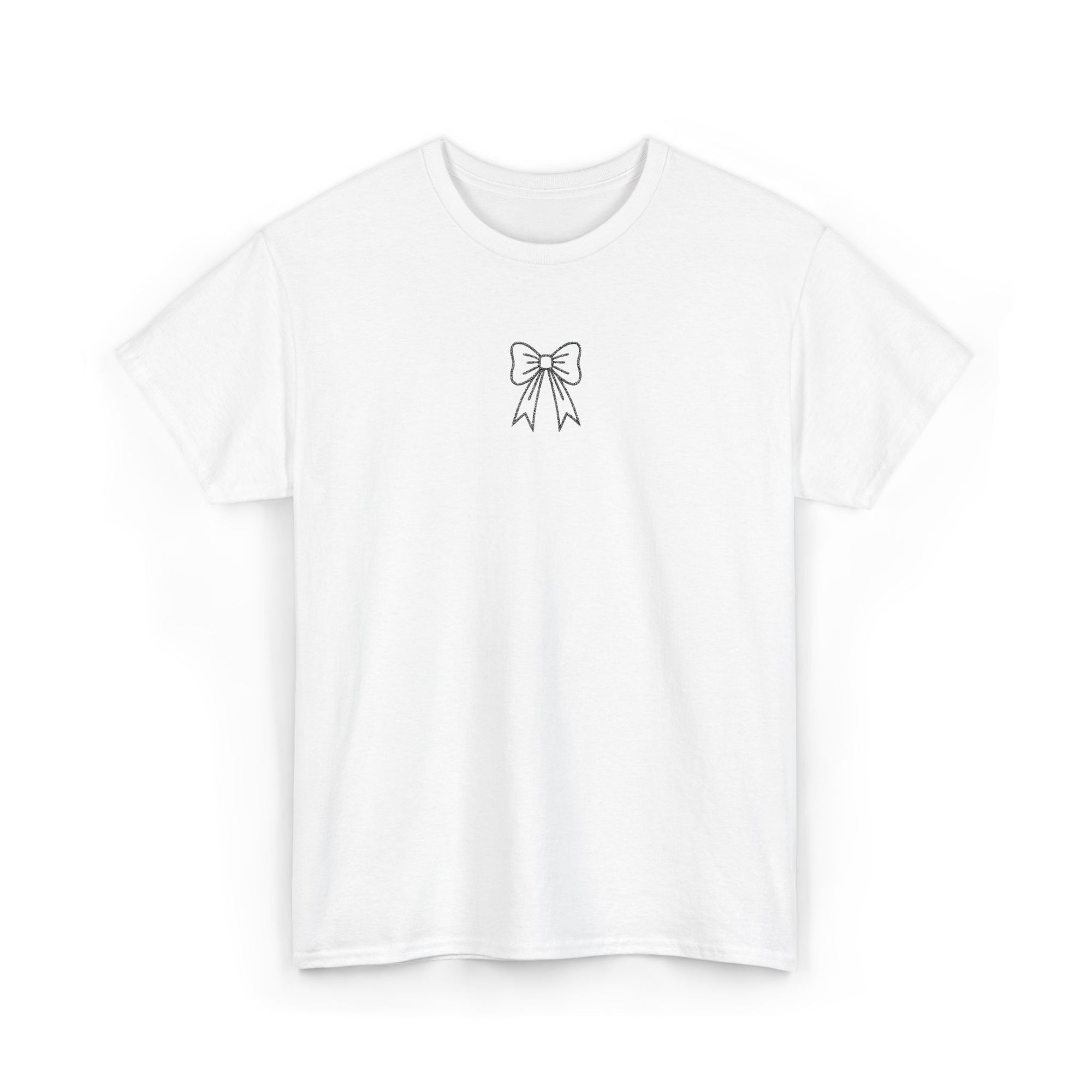 Minimalist Bow Graphic Tee – Cute Unisex T-Shirt, 100% Cotton Casual Wear (embroidered)