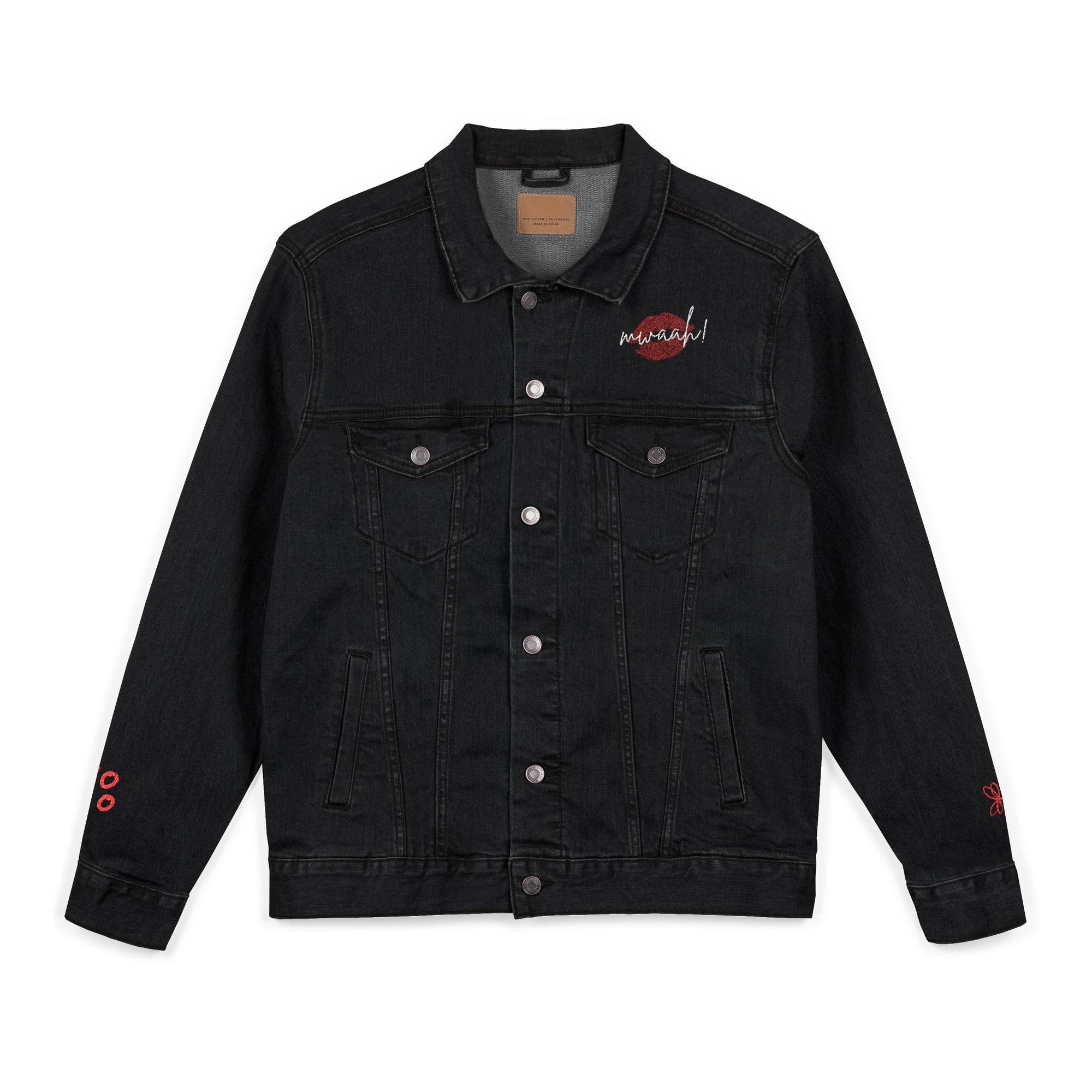 Embroidered Kiss Denim Jacket, Stylish Unisex Outerwear, Perfect Gift for Her, Trendy Fashion Statement, Valentines Day, Summer Style