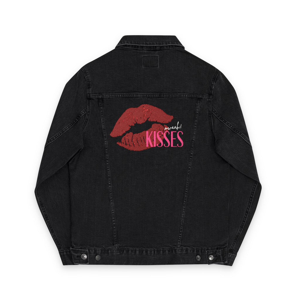 Embroidered Kiss Denim Jacket, Stylish Unisex Outerwear, Perfect Gift for Her, Trendy Fashion Statement, Valentines Day, Summer Style