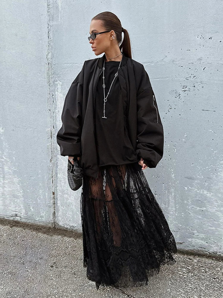 Mueyeruho 2024 Spring Summer Women Sexy Maxi Lace Skirts Solid High Waist Flare Long Skirt for Women