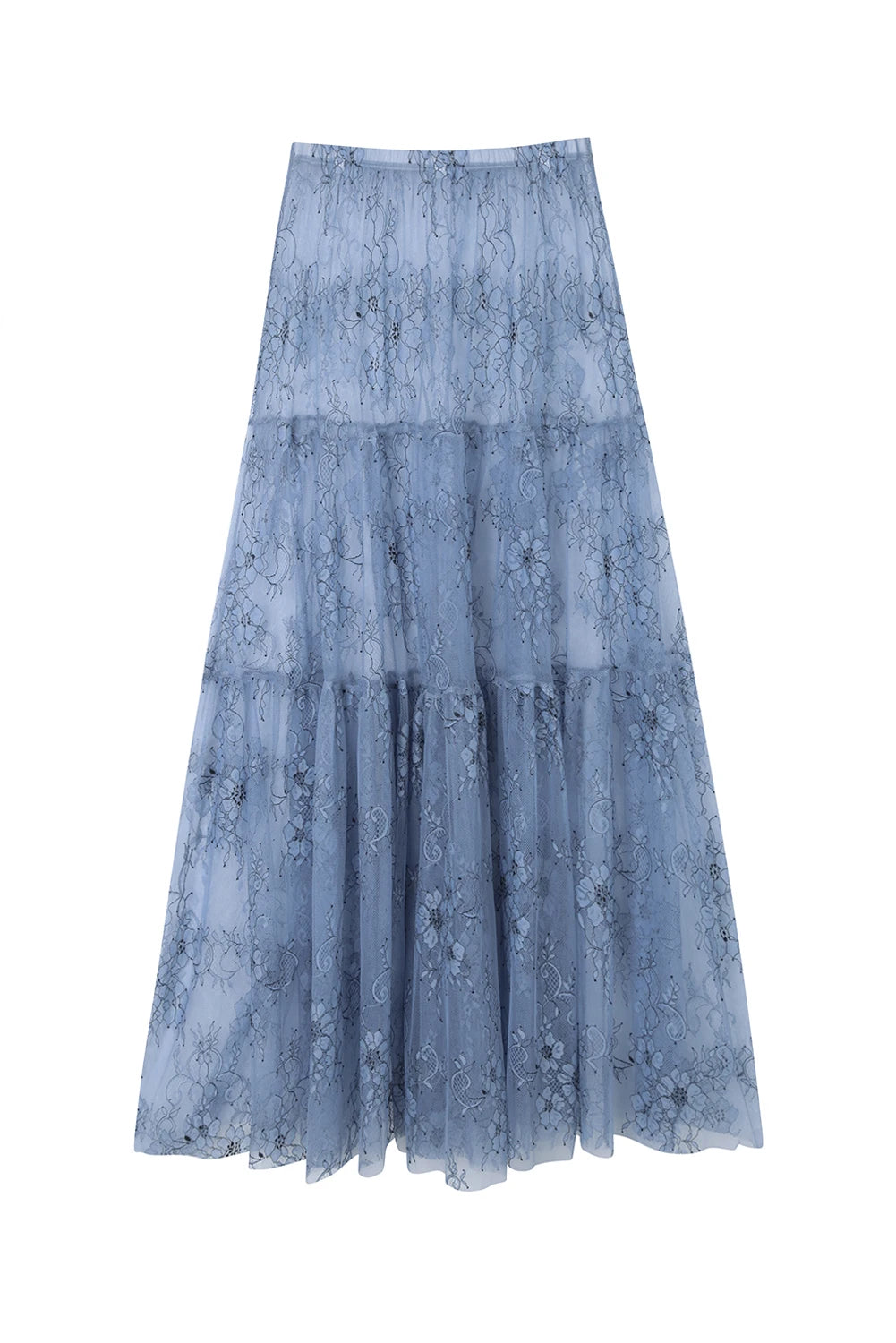 Mueyeruho 2024 Spring Summer Women Sexy Maxi Lace Skirts Solid High Waist Flare Long Skirt for Women