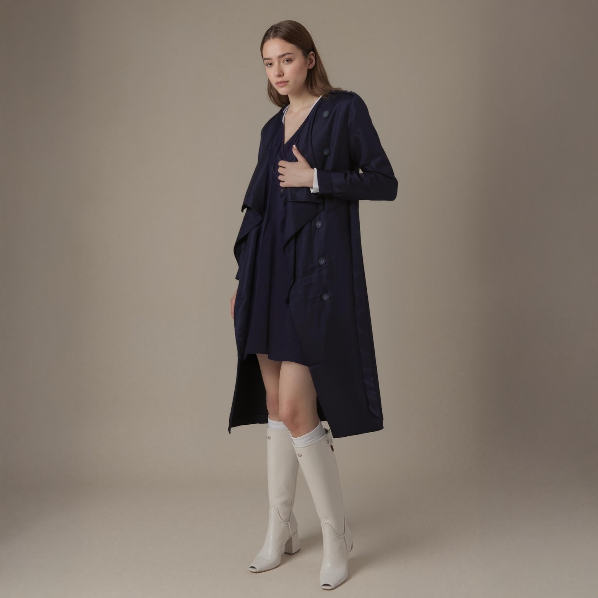 Women's Tie Waist Maxi Trench Coat