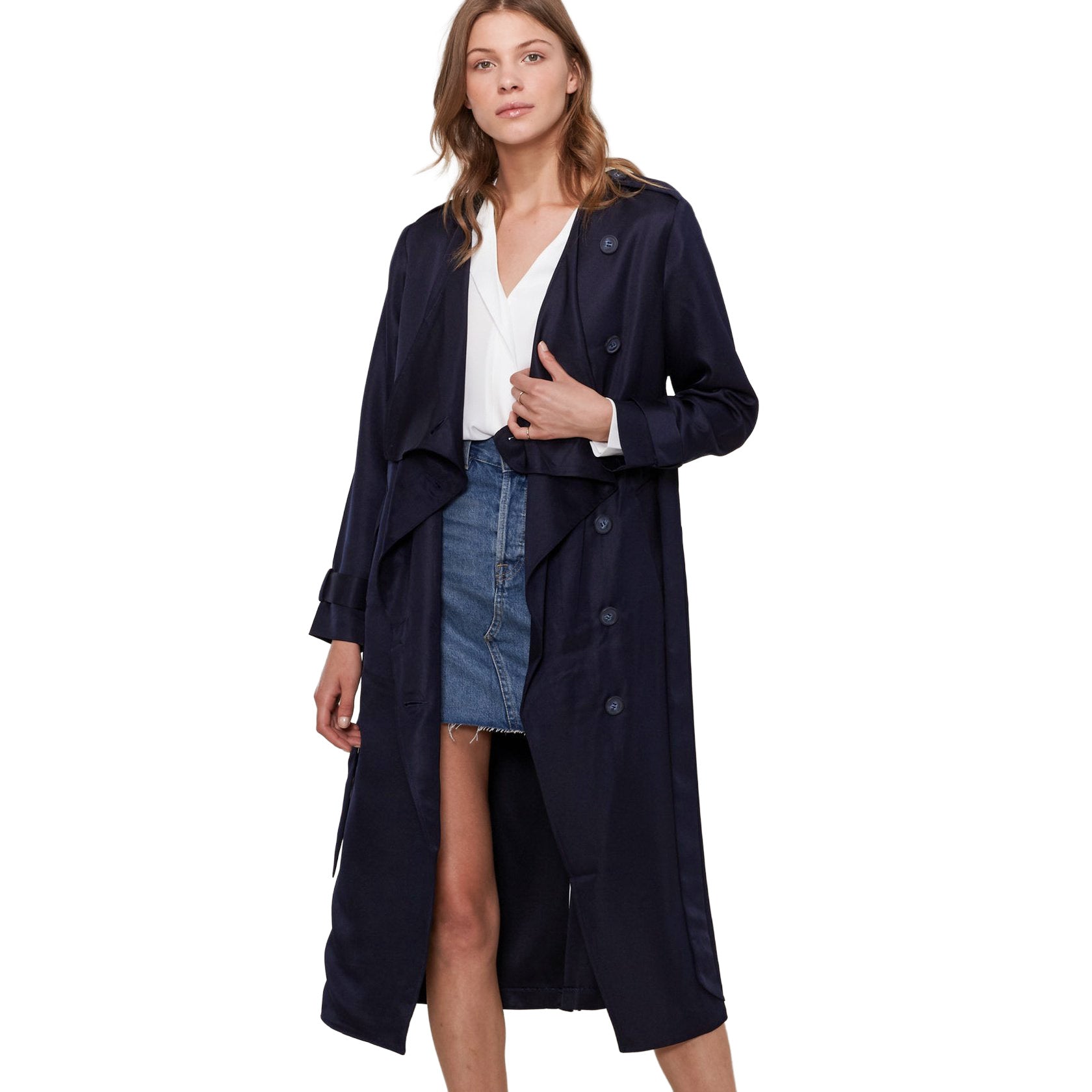 Women's Tie Waist Maxi Trench Coat