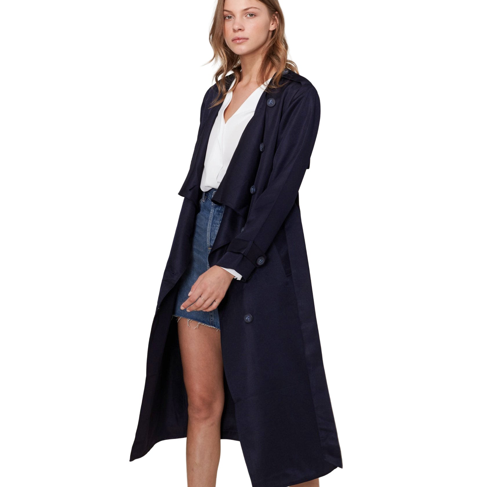 Women's Tie Waist Maxi Trench Coat