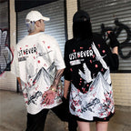 Streetwear Hip Hop T Shirt Men Harajuku Japanese Short Sleeve Tshirt Summer Casual Crane Cherry Floral T-Shirt