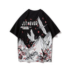 Streetwear Hip Hop T Shirt Men Harajuku Japanese Short Sleeve Tshirt Summer Casual Crane Cherry Floral T-Shirt