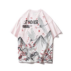 Streetwear Hip Hop T Shirt Men Harajuku Japanese Short Sleeve Tshirt Summer Casual Crane Cherry Floral T-Shirt