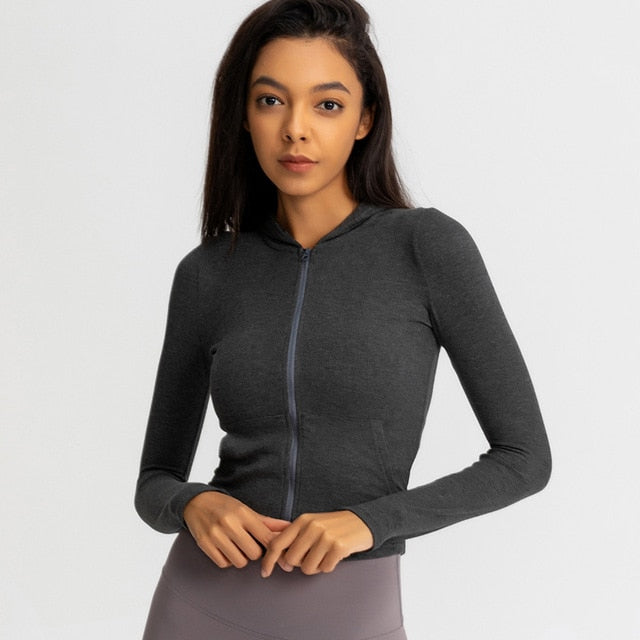 Seamless Yoga Hoodie – Women’s Long Sleeve Zipper Workout Jacket