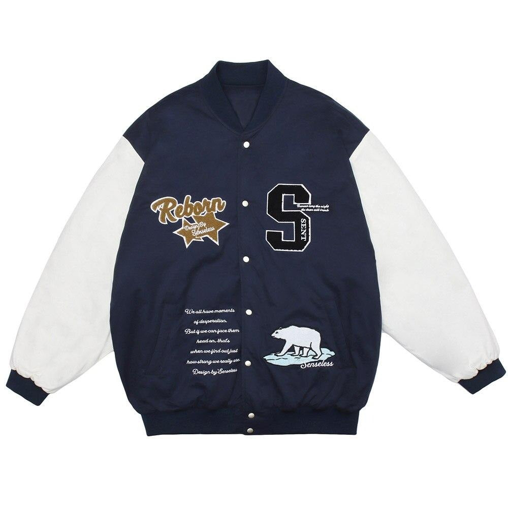 Varsity Patchwork Jacket – Embroidered High Street College Style Winter Coat