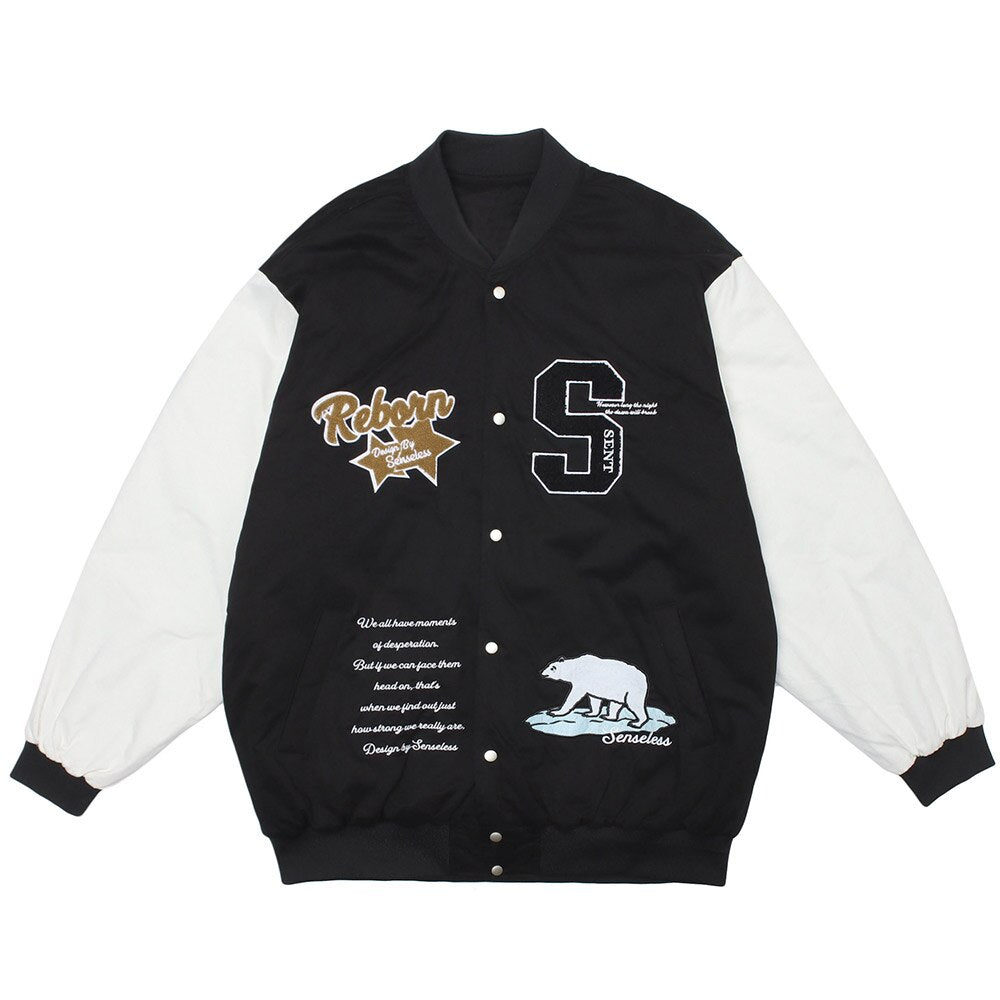 Varsity Patchwork Jacket – Embroidered High Street College Style Winter Coat
