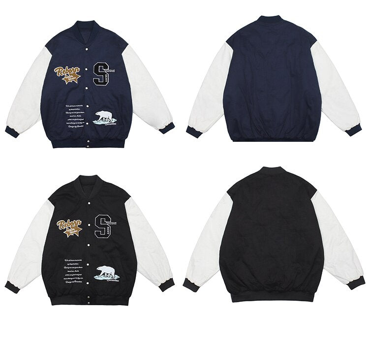 Varsity Patchwork Jacket – Embroidered High Street College Style Winter Coat